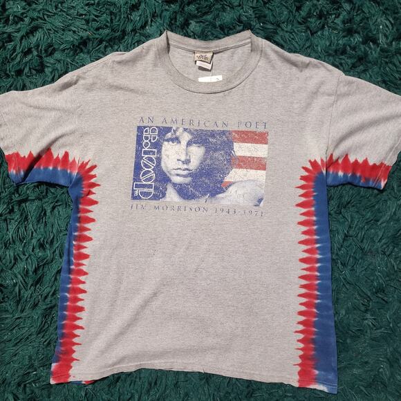 Vintage 90s The Doors Jim Morrison Liquid Blue Tie Dye Band Tee XL 22x29 - Picture 1 of 8